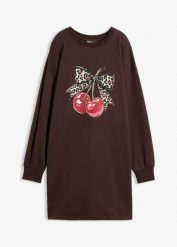 Sukienka dresowa z czystej bawełny organicznej. Brązowe sukienki damskie bonprix, bez wzorów, z bawełny, bez kołnierzyka, bez ramiączek. Za 137.99 zł.
