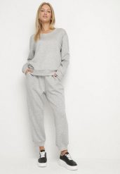 Szary Komplet Dresowy z Bawełną Bluza i Spodnie ze Ściągaczami Anirrive. Szare bluzy damskie Born2be, l, bez wzorów, z bawełny, sportowe, bez ramiączek, bez kaptura. Za 119.99 zł.