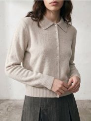 Rozpinany sweter z kołnierzykiem i domieszką wełny - szary. Szare kardigany damskie Sinsay, l, bez wzorów, z wełny, bez kołnierzyka. Za 49.99 zł.