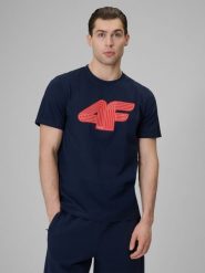 4F T-shirt regular z nadrukiem męski - granatowy 3XL. Niebieskie t-shirty męskie 4F, m, bez wzorów, z bawełny, bez kołnierzyka, bez ramiączek. Za 69.99 zł.