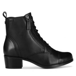 Botki Go Soft. Czarne botki damskie GO SOFT, bez wzorów, bez obcasa, na słupku, bez zapięcia. Za 259.99 zł.