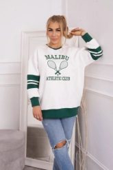 Bluza ocieplana Malibu ecru+ ciemno zielony. Zielone bluzy damskie KESI, l, bez wzorów, z bawełny, bez ramiączek, bez kaptura. Za 218.51 zł.