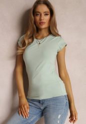 Miętowy T-shirt Ariema. Zielone t-shirty damskie Renee, l, bez wzorów, z dzianiny, bez kołnierzyka, bez ramiączek. Za 24.99 zł.