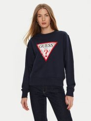 Guess Bluza W2YQ16 KBA11 Granatowy Regular Fit. Niebieskie bluzy damskie Guess, m, z aplikacjami, z bawełny, bez ramiączek, bez kaptura. Za 249.99 zł.