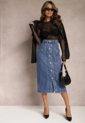 Niebieska Jeansowa Spódnica Midi Zapinana na Guziki Mimmera. Niebieskie spódnice damskie Renee, xs, bez wzorów, z jeansu, midi. Za 59.99 zł.
