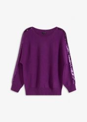 Cienki sweter z cekinami. Czarne swetry nierozpinane damskie bonprix, bez wzorów, bez kołnierzyka, bez ramiączek. Za 112.99 zł.