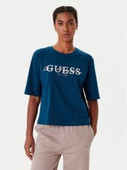 Guess T-Shirt V5YI02 I3Z14 Niebieski Boxy Fit. Niebieskie t-shirty damskie Guess, xxs, z aplikacjami, z bawełny, bez kołnierzyka, bez ramiączek. Za 109.99 zł.