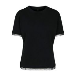 Koszulka Damska Z Koronkowymi Detalami. Czarne bluzki damskie BUILD YOUR BRAND, xl, bez wzorów, z koronki, sportowe, bez kołnierzyka, bez ramiączek. Za 76.99 zł.