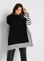 Sweter ze zrównoważonej wiskozy. Czarne swetry nierozpinane damskie bonprix, bez wzorów, z wiskozy, bez kołnierzyka, bez ramiączek. Za 114.99 zł.