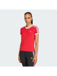 Adidas T-Shirt 3-Stripes KD3676 Czerwony Slim Fit. Czerwone t-shirty damskie Adidas, s, bez wzorów, z bawełny, bez kołnierzyka, bez ramiączek. Za 149.99 zł.