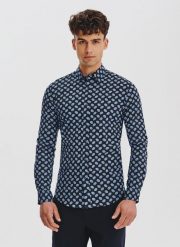 PAKO LORENTE – Granatowa koszula w kwiaty. Koszule męskie Pako Lorente, m, bez wzorów, z bawełny, bez kołnierzyka, bez ramiączek. Za 149.99 zł.