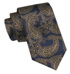 Modny Krawat Męski - Alties - Granat ze Złotym Wzorem. Niebieskie krawaty i muchy Alties, bez wzorów, z tkaniny, eleganckie. Za 49.00 zł.