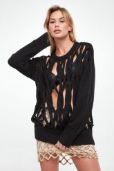 Sweter damski ażurowy PATRIZIA PEPE. Swetry nierozpinane damskie Patrizia Pepe, s, w ażurowe wzory, bez kołnierzyka, bez ramiączek. W wyprzedaży za 917.40 zł.