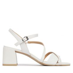 Sandały Caprice. Białe sandały damskie Caprice, bez wzorów, bez obcasa, na słupku, bez zapięcia. Za 339.99 zł.