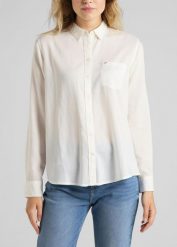 DAMSKA KOSZULA LEE ONE POCKET WHITE CANVAS L45TGFRR 112110522. Białe koszule damskie Lee, l, bez wzorów, bez kołnierzyka, bez ramiączek. Za 129.99 zł.