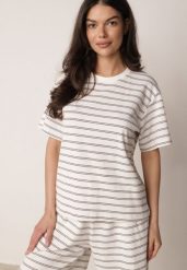 Biało-Czarny Bawełniany T-shirt w Poziome Paski Rive. Czarne t-shirty damskie Born2be, l, bez wzorów, z bawełny, klasyczne, bez kołnierzyka, bez ramiączek. Za 59.99 zł.