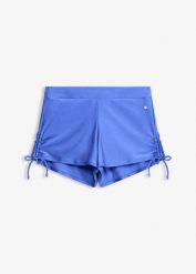 Szorty kąpielowe z wszytymi figami z połyskującego materiału. Niebieskie bikini bonprix, bez wzorów. Za 64.99 zł.