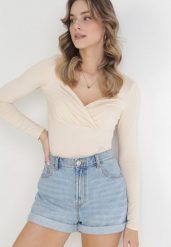 Beżowa Bluzka Phylys. Brązowe bluzki damskie Born2be, m, bez wzorów, z dzianiny, bez kołnierzyka, bez ramiączek. Za 84.99 zł.
