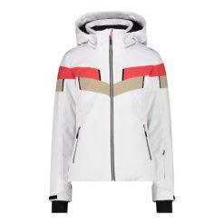 Kurtka damska narciarska CMP 34W4536. Białe kurtki sportowe damskie CMP, na zimę, l, bez wzorów, z softshellu, bez ramiączek, z kapturem, narciarskie. Za 849.99 zł.