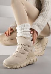 Ciemnobeżowe Śniegowce na Platformie z Tłoczeniem i Pikowaną Cholewką Resisia. Brązowe śniegowce damskie Renee, z puchu, bez zapięcia. Za 189.99 zł.