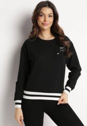 Czarna Klasyczna Bluza z Ozdobną Naszywką Silvaen. Czarne bluzy damskie Born2be, s, z aplikacjami, casualowe, bez ramiączek, bez kaptura. Za 64.99 zł.
