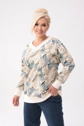 Bawełniana nierozpinana bluza Elsa w kwiaty 3D z dekoltem w serek V-neck PLUS SIZE XXL OVERSIZE. Białe bluzy damskie Moda Size Plus Iwanek, na zimę, plus size, bez wzorów, z bawełny, eleganckie, bez ramiączek, bez kaptura. Za 259.90 zł.