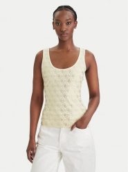 Guess Top W6GP10 K2932 Żółty Regular Fit. Żółte topy damskie Guess, xl, z aplikacjami, z bawełny, bez kołnierzyka, bez ramiączek. Za 249.99 zł.