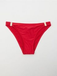 Dół od bikini figi ze złotymi detalami - czerwony. Czerwone stroje kąpielowe damskie Sinsay, l, bez wzorów. Za 19.99 zł.