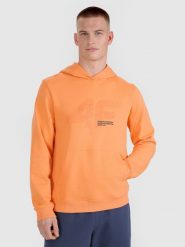 4F Bluza dresowa nierozpinana z kapturem męska - pomarańczowa L. Brązowe bluzy sportowe męskie 4F, l, bez wzorów, z bawełny, z kapturem. W wyprzedaży za 99.99 zł.