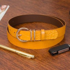 Pasek skórzany BELTIMORE r.95-110 cm E57 musztardowy. Żółte paski damskie bez wzorów. Za 41.99 zł.