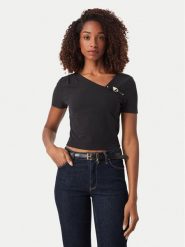 Guess Bluzka W6YP33 K4383 Czarny Slim Fit. Czarne bluzki damskie Guess, l, z aplikacjami, bez kołnierzyka, bez ramiączek. Za 264.99 zł.