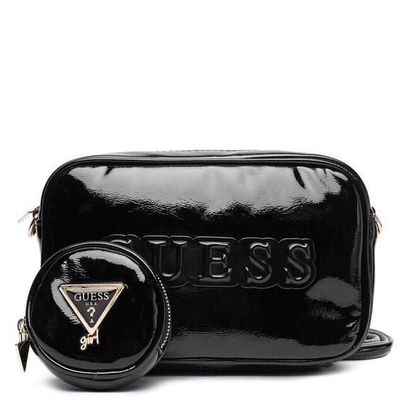 Torebka Guess. Czarne listonoszki damskie Guess, z aplikacjami, bez dodatków. Za 157.99 zł.