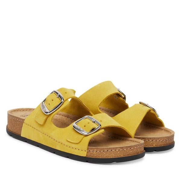 Klapki Scholl. Żółte klapki damskie Scholl, bez wzorów, bez obcasa, bez zapięcia. Za 337.99 zł.