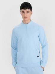 4F Bluza dresowa nierozpinana bez kaptura męska - niebieska M. Niebieskie bluzy sportowe męskie 4F, m, bez wzorów, z bawełny, bez kaptura, do koszykówki. W wyprzedaży za 69.99 zł.
