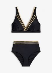 Bikini bustier z kopertowym dekoltem (komplet 2-cz.). Czarne bikini bonprix, bez wzorów. Za 114.99 zł.