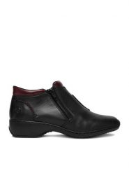 Rieker Botki CEO-L3882-00 Czarny. Czarne botki damskie Rieker, bez wzorów, ze skóry, bez obcasa, na płaskiej podeszwie, bez zapięcia. Za 349.99 zł.