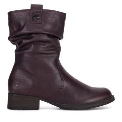 Botki Rieker. Czerwone botki damskie Rieker, bez wzorów, bez obcasa, na płaskiej podeszwie, bez zapięcia. Za 265.99 zł.