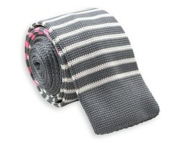 Oryginalny, Stylowy, Dziergany Krawat Męski w Paski - Chattier, Wielokolorowy. Szare krawaty i muchy Chattier, bez wzorów, z dzianiny, eleganckie. Za 49.00 zł.