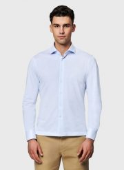 PAKO LORENTE - Błękitna koszula w drobny prążek. Niebieskie koszule męskie Pako Lorente, xxl, bez wzorów, z bawełny, bez kołnierzyka, bez ramiączek. Za 299.99 zł.