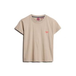 T-shirt dopasowany z logo dla kobiet Superdry Essential. Szare t-shirty damskie Superdry, bez wzorów, eleganckie, bez kołnierzyka, bez ramiączek. Za 117.10 zł.