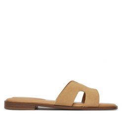 Klapki DeeZee. Brązowe klapki damskie DeeZee, bez wzorów, bez obcasa, bez zapięcia. Za 139.99 zł.