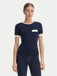 Rinascimento Bluzka CFM0012253003 Granatowy Slim Fit. Niebieskie bluzki damskie Rinascimento, l, bez wzorów, z syntetyku, bez kołnierzyka, bez ramiączek. Za 349.99 zł.