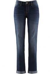 Dżinsy ze stretchem straight, mid waist. Czarne jeansy damskie bonprix, bez wzorów, z jeansu. Za 82.99 zł.