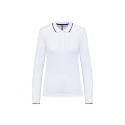 Damska koszulka polo pique z długim rękawem Kariban. Białe bluzki damskie KARIBAN, bez wzorów, bez kołnierzyka, bez ramiączek. Za 140.00 zł.
