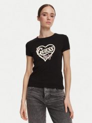 Guess T-Shirt V6YI09 K4276 Czarny Slim Fit. Czarne t-shirty damskie Guess, xs, z aplikacjami, z bawełny, bez kołnierzyka, bez ramiączek. Za 154.99 zł.