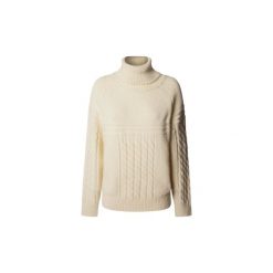 Sweter damski Pepe Jeans Caresse. Białe swetry nierozpinane damskie Pepe Jeans, na zimę, bez wzorów, z jeansu, bez kołnierzyka, bez ramiączek. W wyprzedaży za 326.50 zł.