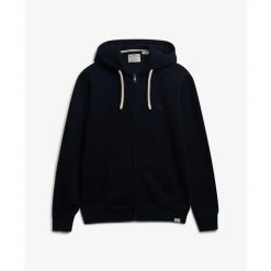 Rozpinana bluza z kapturem z monogramem Superdry. Niebieskie bluzy męskie Superdry, m, bez wzorów, bez ramiączek, z kapturem. Za 390.55 zł.