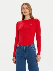 Gant Sweter 4800100 Czerwony Slim Fit. Czerwone swetry nierozpinane damskie GANT, xs, bez wzorów, z bawełny, bez kołnierzyka, bez ramiączek. Za 309.99 zł.