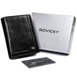 Portfel męski Rovicky 12831-BAR czarny. Czarne portfele męskie ROVICKY, bez wzorów, ze skóry. Za 74.00 zł.