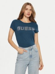 Guess T-Shirt V4BI16 KCIV1 Niebieski Regular Fit. Niebieskie t-shirty damskie Guess, m, z aplikacjami, z bawełny, bez kołnierzyka, bez ramiączek. Za 109.99 zł.